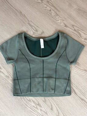 aerie Olive Green Ribbed Scoop-Neck Crop Top
